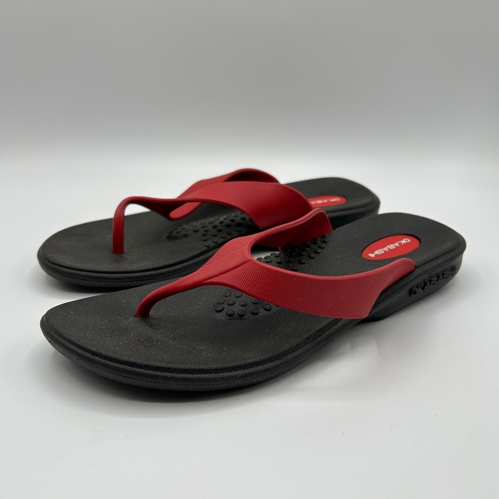 Okabashi Maui Flip Flop Thong Sandals Black Red Women Small USA Beach Resortwear